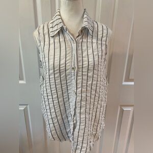 Wearables by XCVI White and Gray Stripped Otto Sleeveless Top Size S